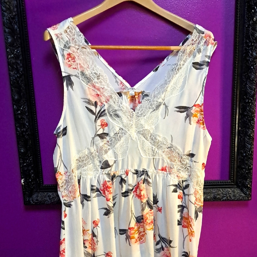 Floral and Lace Ugmee Sleeveless Summer Dress. See Through Lace Bodice. Sz Large